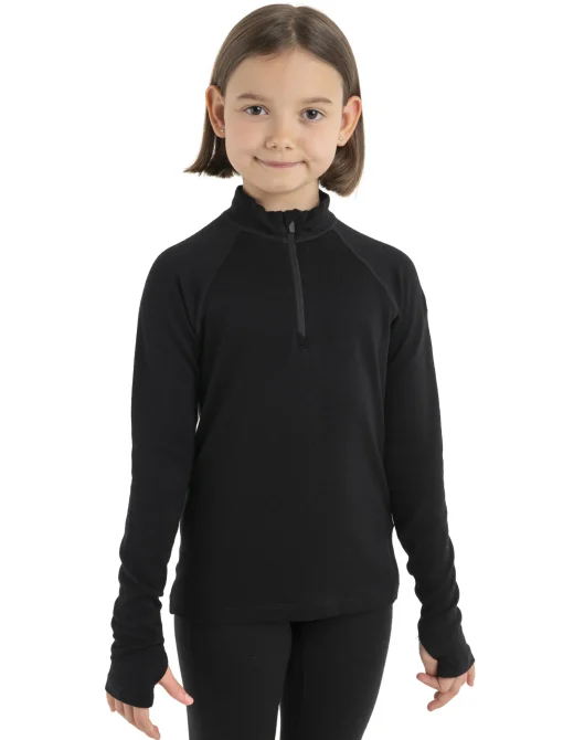 Icebreaker Kids' Merino 260 Tech Long Sleeve Half Zip Thermal Top Black Cheap