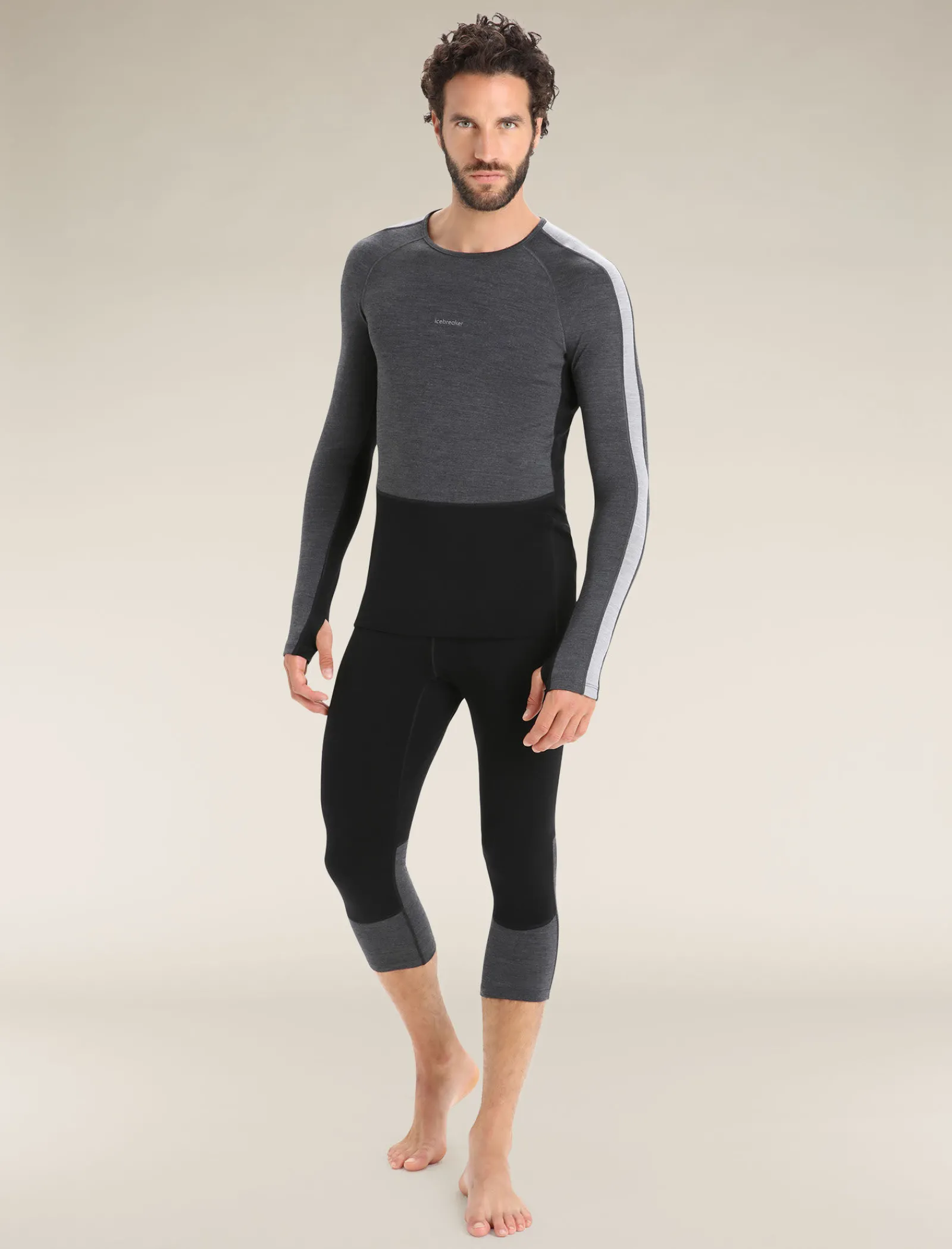 Icebreaker Men's 260 ZoneKnit™ Long Sleeve Crewe Thermal Top JetHeather/Black Cheap