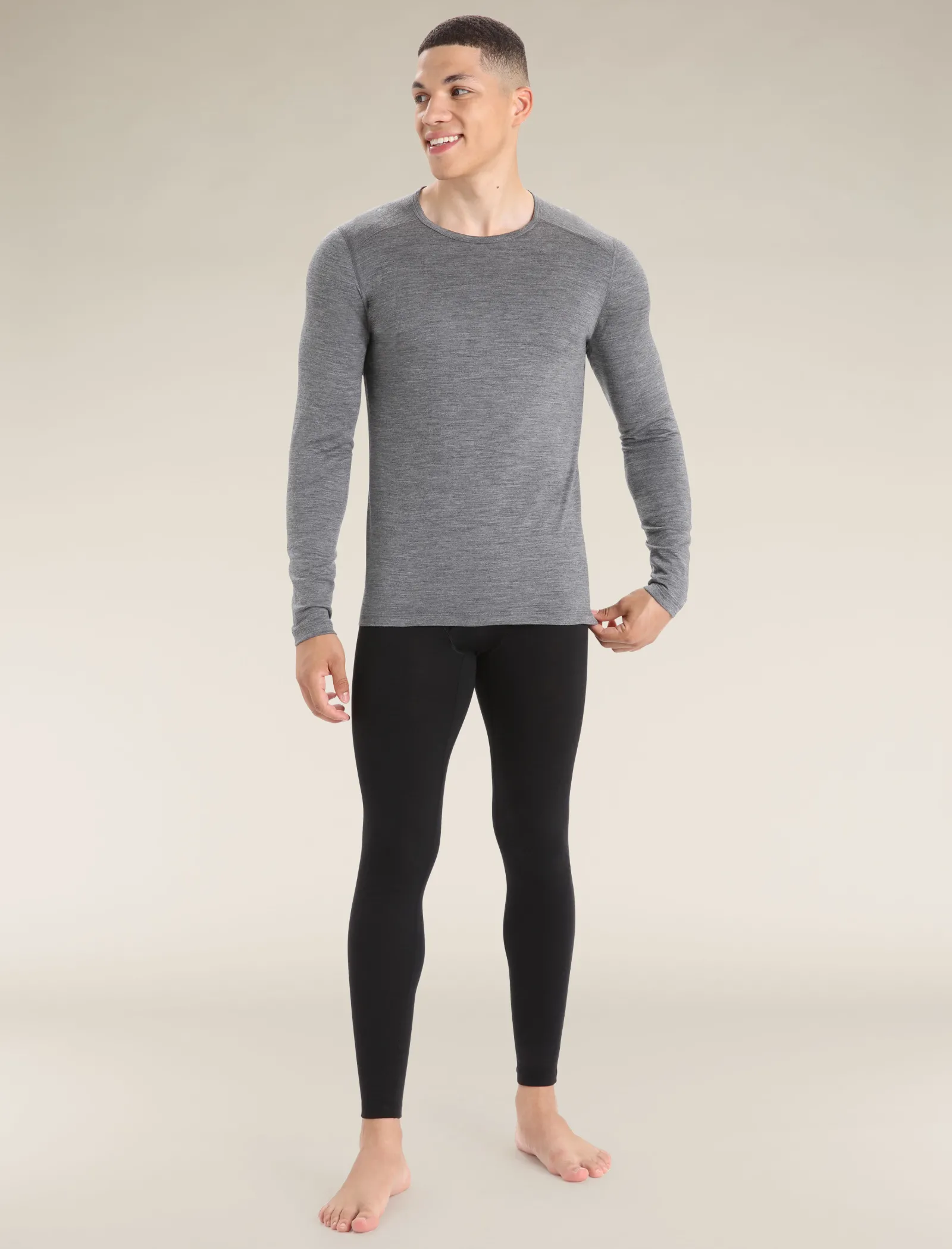 Icebreaker Men's Merino 200 Oasis Long Sleeve Crew Neck Thermal Top GritstoneHeather Best
