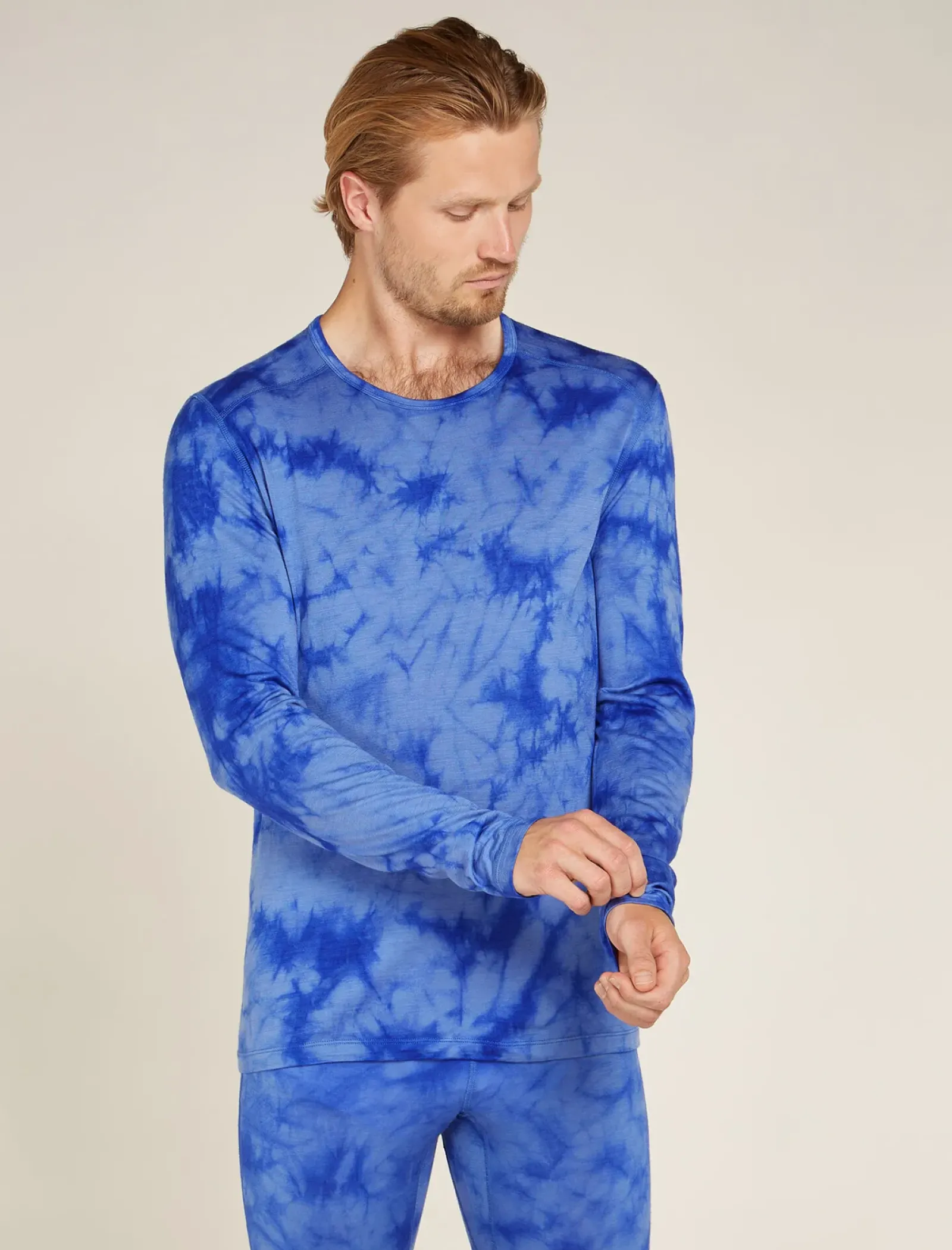 Men's Merino 200 Oasis Long Sleeve Crewe Thermal Top Cloud Dye-Icebreaker Outlet