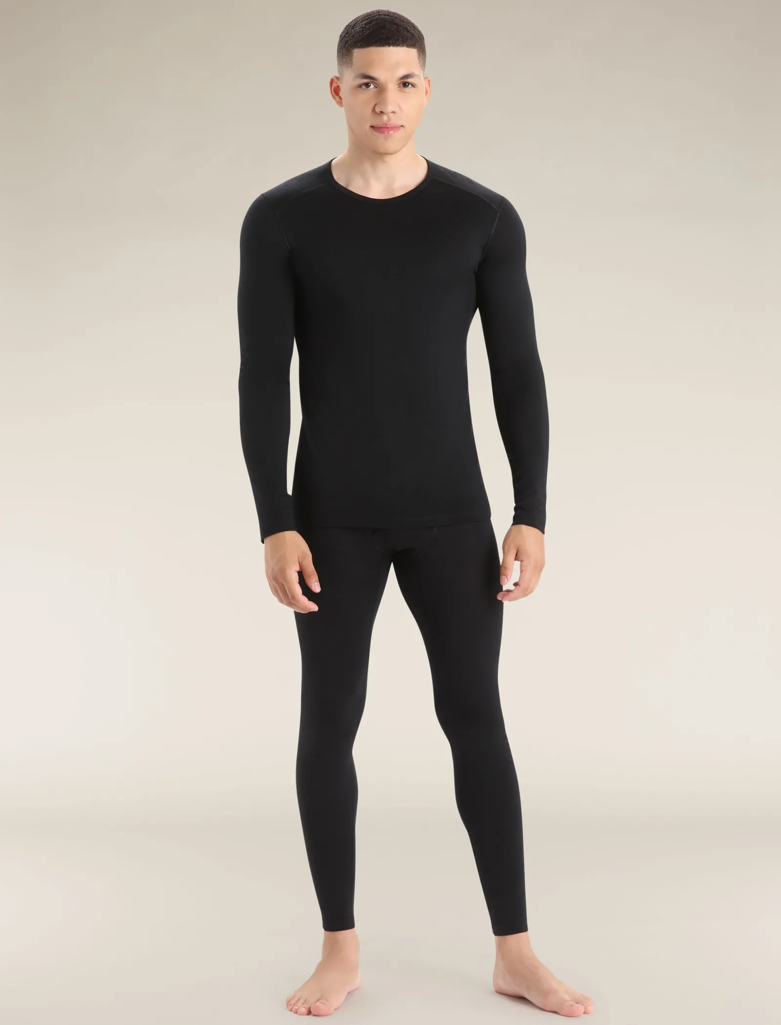 Icebreaker Men's Merino 200 Oasis Long Sleeve Crew Neck Thermal Top Black Sale