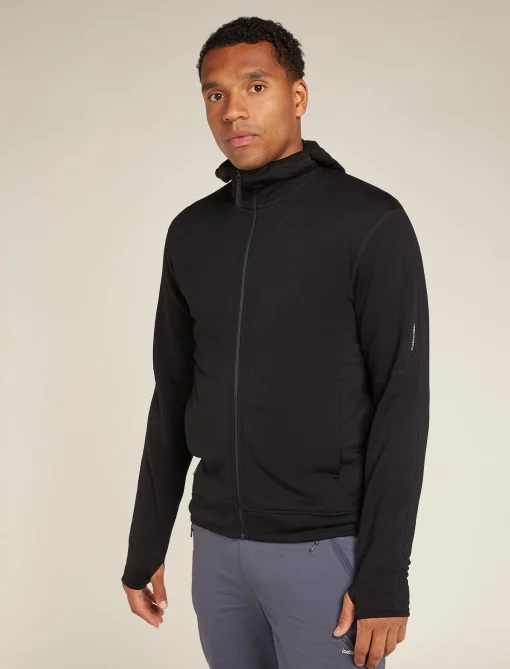 Icebreaker Men's Merino 360 Realfleece™ Elemental Long Sleeve Zip Hoodie Black Cheap