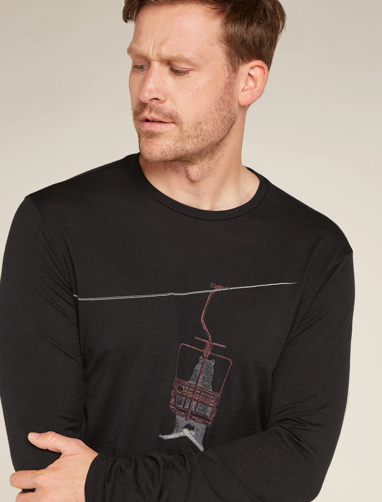 Icebreaker Men's Merino 150 Tech Lite Long Sleeve T-Shirt Bear Lift Black Flash Sale