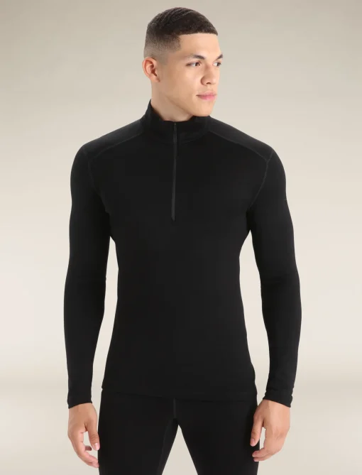 Icebreaker Men's Merino 260 Tech Long Sleeve Half Zip Thermal Top Black New