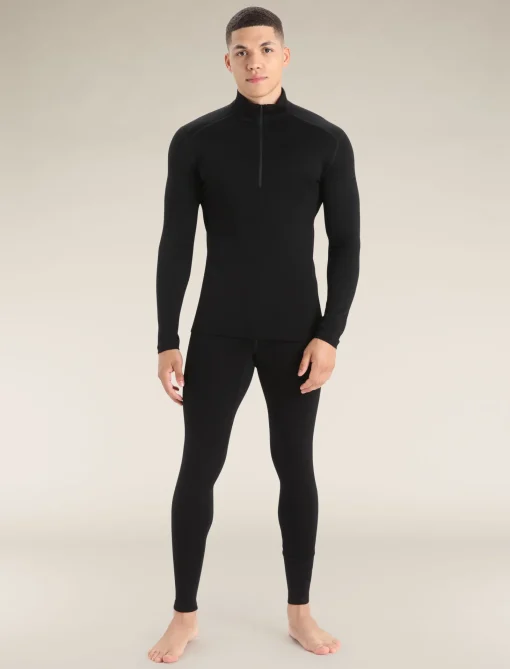 Icebreaker Men's Merino 260 Tech Long Sleeve Half Zip Thermal Top Black New