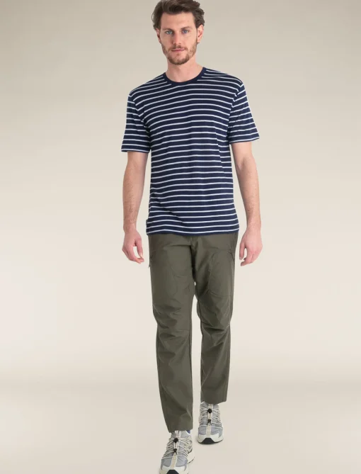 Icebreaker Men's Merino Blend Drayden Short Sleeve T-Shirt Stripe MidnightNavy/Snow Cheap