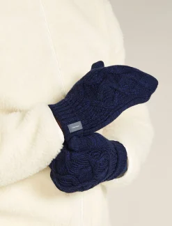 Icebreaker Unisex Merino Cable Knit Mittens MidnightNavy/RoyalNavy Hot