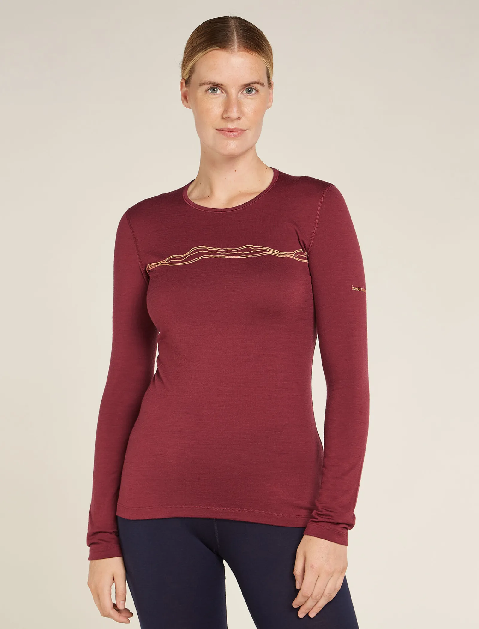 Icebreaker Women's Merino 200 Oasis Long Sleeve Crewe Thermal Top Mountain Pulse Port Cheap