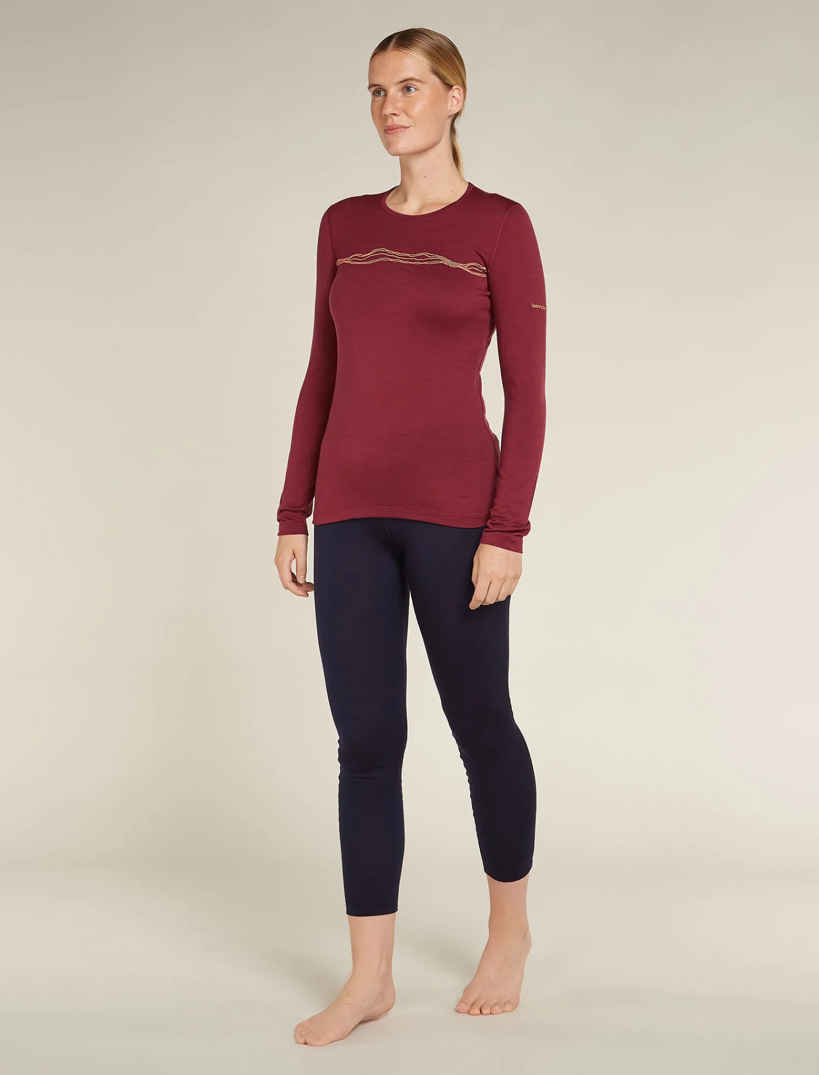 Icebreaker Women's Merino 200 Oasis Long Sleeve Crewe Thermal Top Mountain Pulse Port Cheap