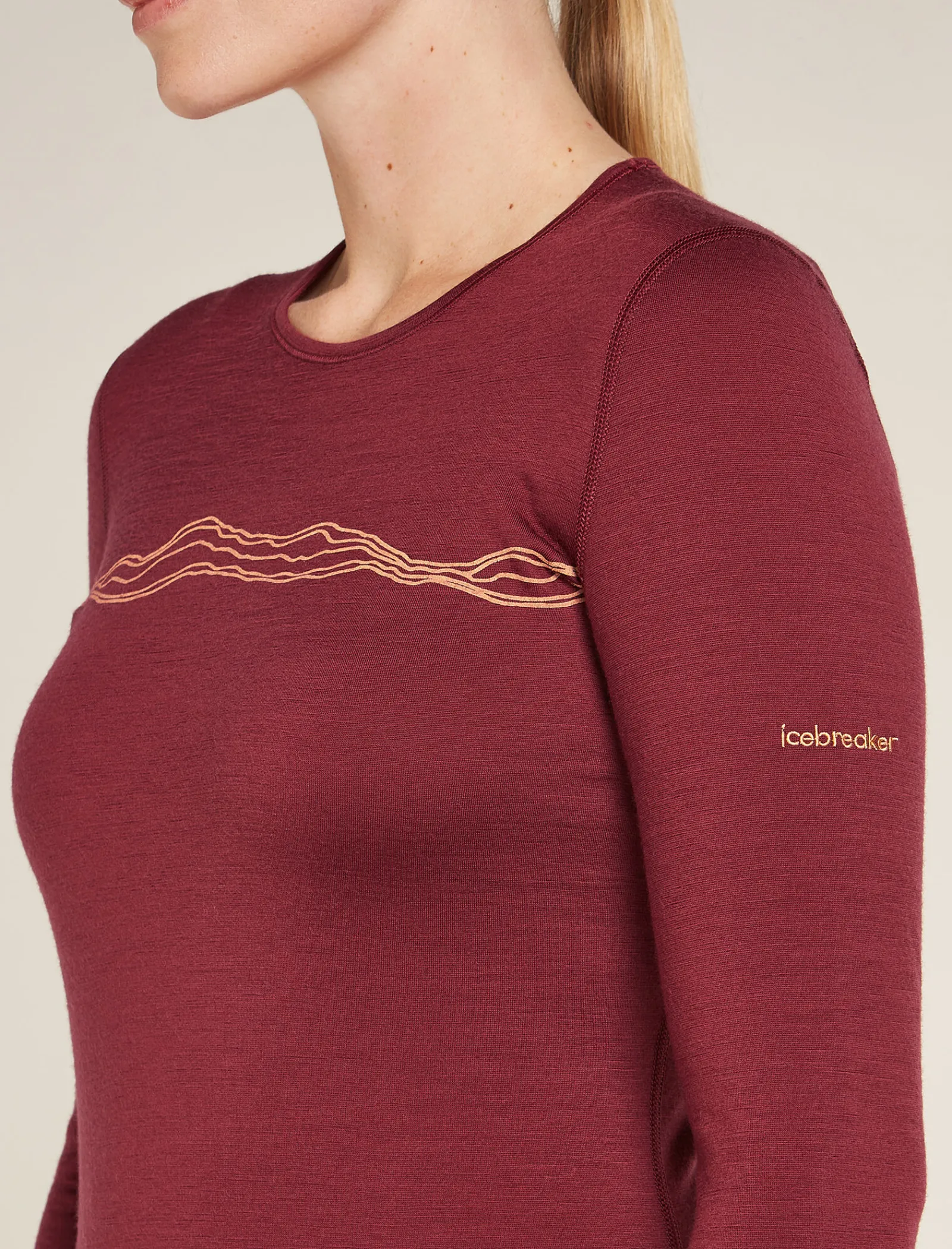 Icebreaker Women's Merino 200 Oasis Long Sleeve Crewe Thermal Top Mountain Pulse Port Cheap