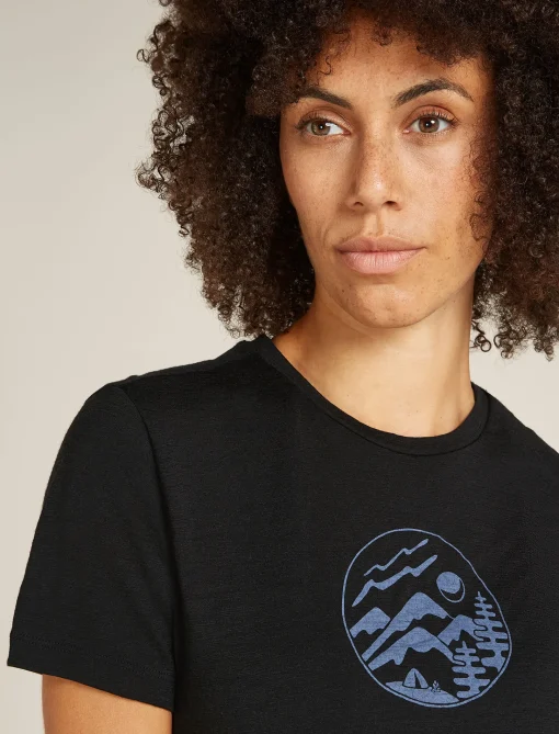 Icebreaker Women's Merino 150 Tech Lite Short Sleeve T-Shirt Camping Circle Black Sale