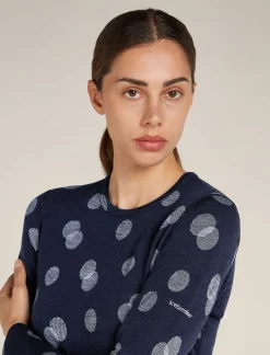 Icebreaker Women's Merino 260 Vertex Long Sleeve Crewe Thermal Top Falling Flakes MidnightNavy/Snow Best Sale