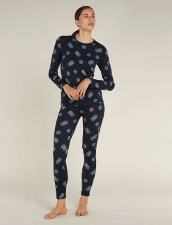 Icebreaker Women's Merino 260 Vertex Thermal Leggings Falling Flakes MidnightNavy/Snow Clearance